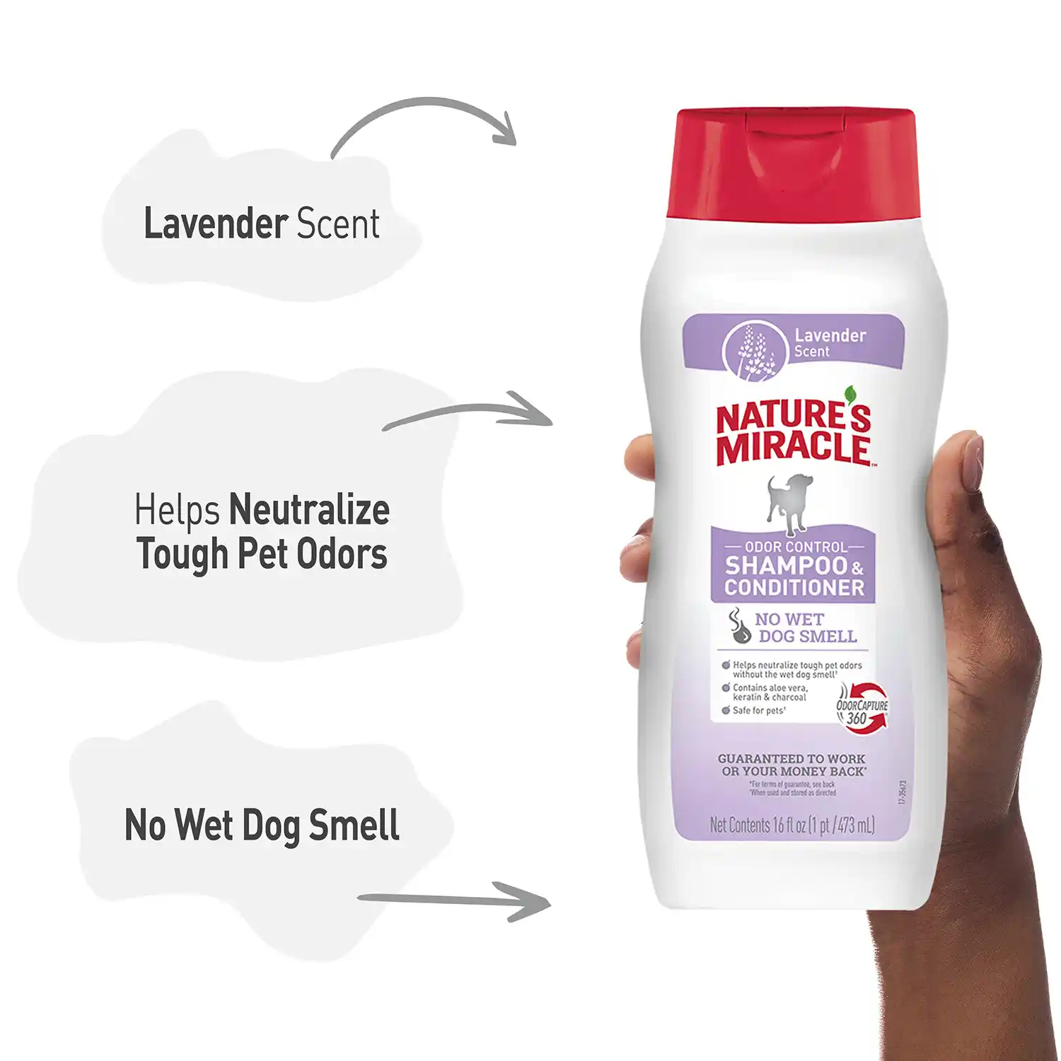 Lavander scent, helps neutralize tough pet odors, no wet dog smell