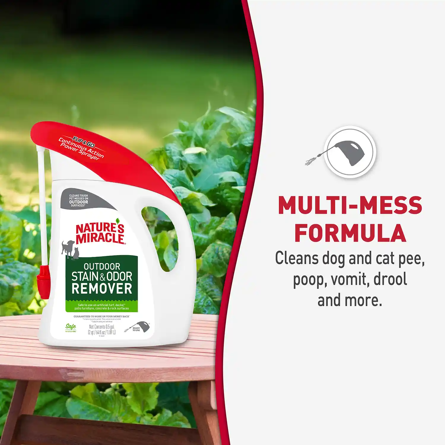 MULTI-MESS FORMULA Cleans dog and cat pee, poop, vomit, drool and more.