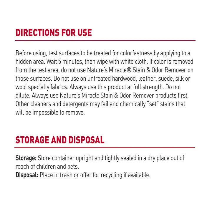 Stain and Odor Remover for Cats Directions