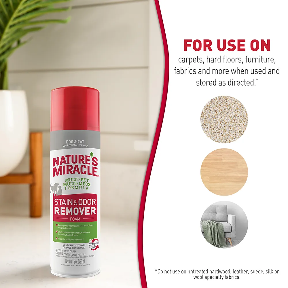 For use on carpets, hard floors, furniture, fabrics and more when used and stored as directed.