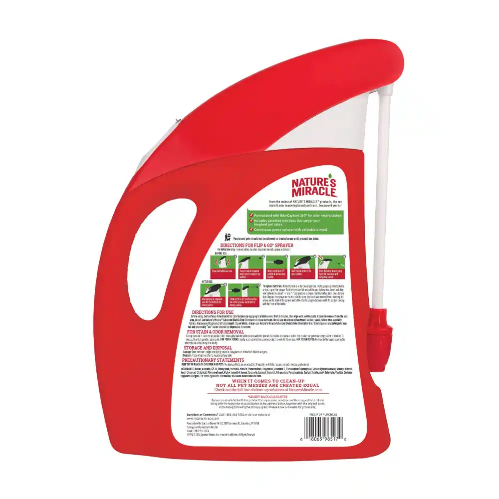 Advanced Stain and Odor Eliminator for dogs with Flip & Go back of packaging