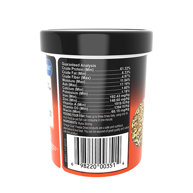 00351 Omega One Freeze Dried Mysis Shrimp 7.5 oz Back Angle
