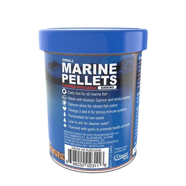 02311 Omega One Small Sinking Garlic Marine Pellets 4.5 oz Back Angle