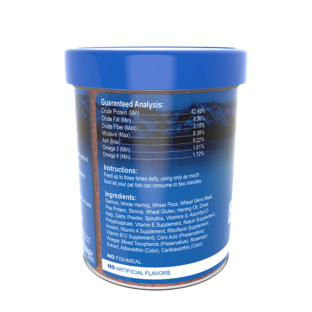 02311 Omega One Small Sinking Garlic Marine Pellets 4.5 oz Back Angle