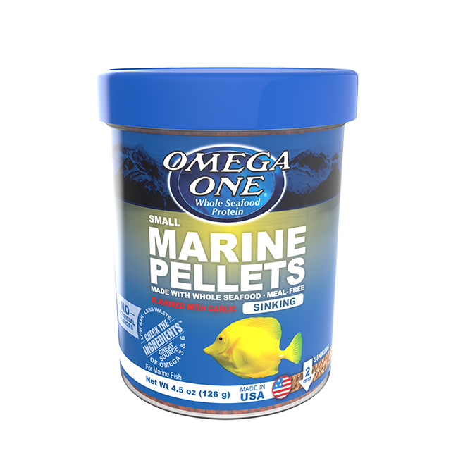02311 Omega One Small Sinking Garlic Marine Pellets 4.5 oz Front