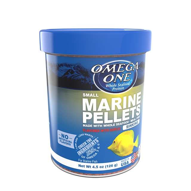 02311 Omega One Small Sinking Garlic Marine Pellets 4.5 oz Front Angle