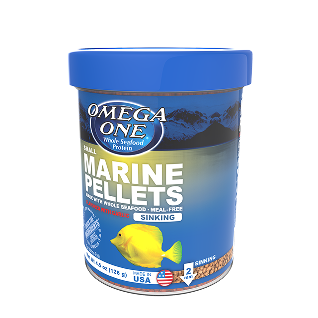 02311 Omega One Small Sinking Garlic Marine Pellets 4.5 oz Front Angle