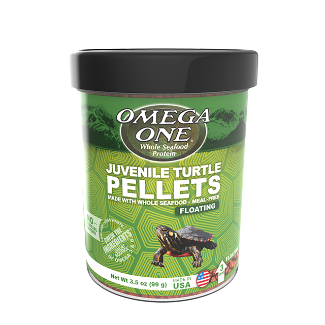 02314 Omega One Floating Juvenile Turtle Pellets 3.5 oz Front