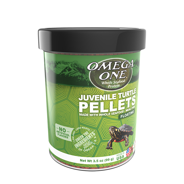 02314 Omega One Floating Juvenile Turtle Pellets 3.5 oz Front Angle
