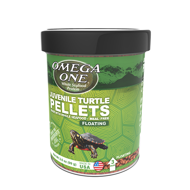 02314 Omega One Floating Juvenile Turtle Pellets 3.5 oz Front Angle