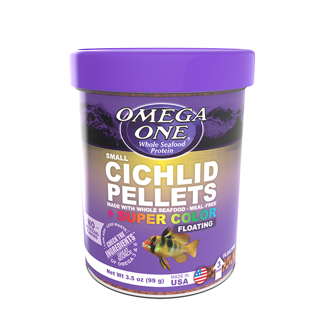 02331 Omega One Small Floating Cichlid Pellets 3.5 oz Front