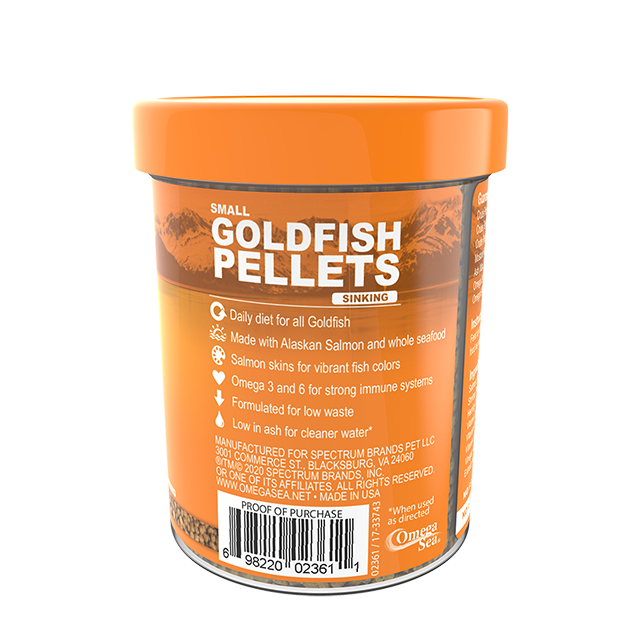 02361 Omega One Small Sinking Goldfish Pellets 4.2 oz Back Angle
