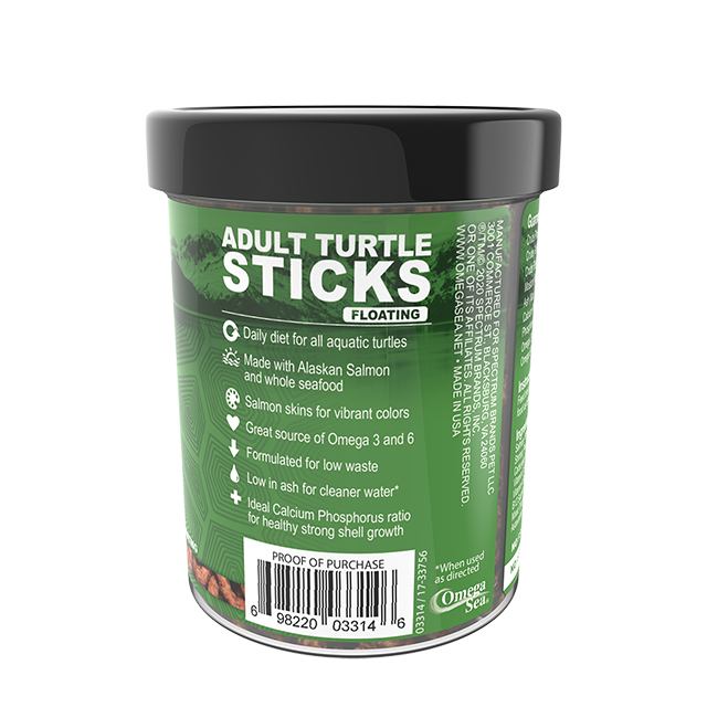 03314 Omega One Adult Turtle Floating Sticks 3.5 oz Back Angle