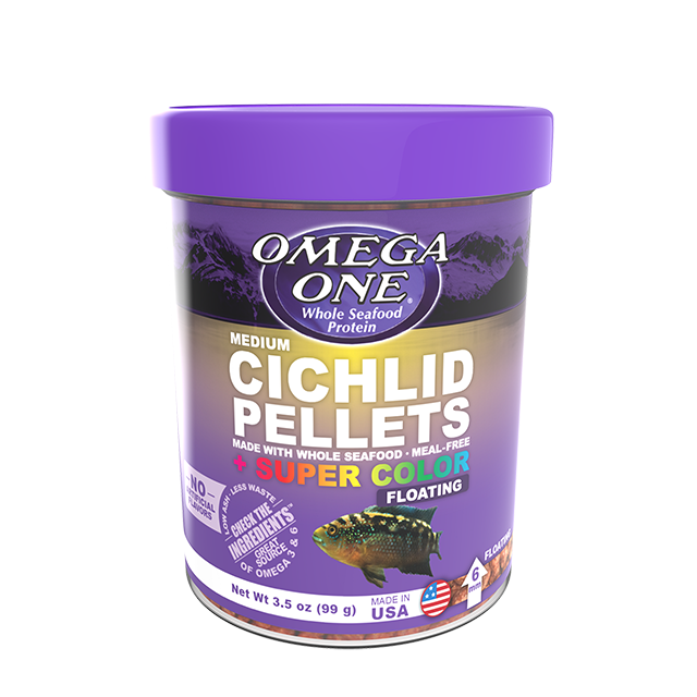 03331 Omega One Medium Cichlid Floating Pellets 3.5 oz Front