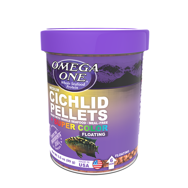 03331 Omega One Medium Cichlid Floating Pellets 3.5 oz Front Angle