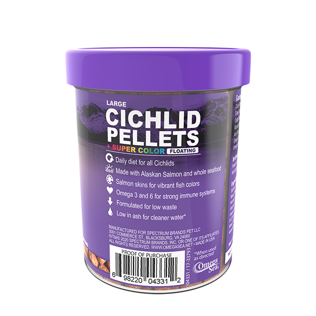 04331 Omega One Large Floating Cichlid Pellets 3 oz Back Angle