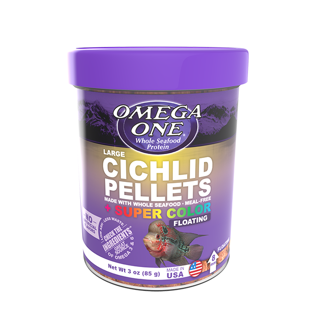 04331 Omega One Large Floating Cichlid Pellets 3 oz Front