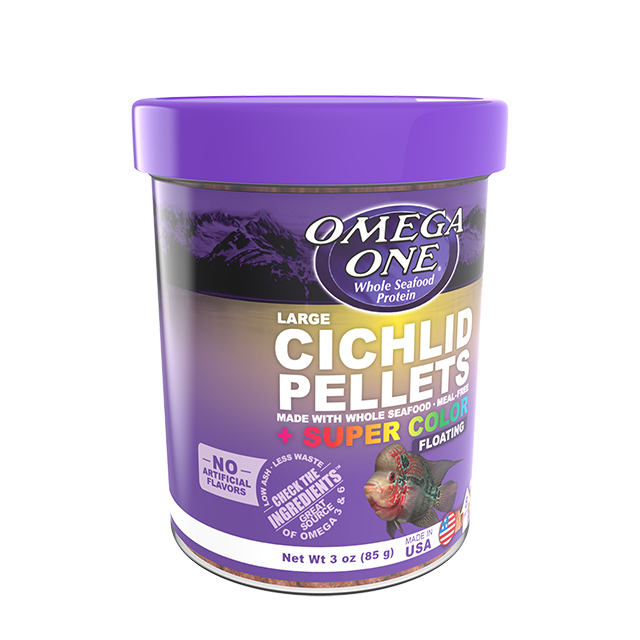 04331 Omega One Large Floating Cichlid Pellets 3 oz Front Angle