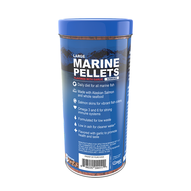 04411 Omega One Large Garlic Marine Sinking Pellets 9 oz Back Angle