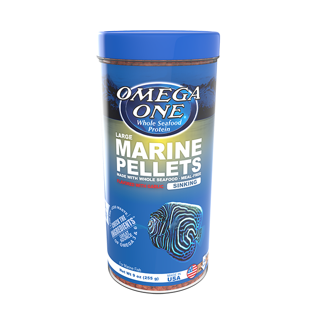 04411 Omega One Large Garlic Marine Sinking Pellets 9 oz Front