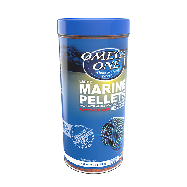 04411 Omega One Large Garlic Marine Sinking Pellets 9 oz Front Angle