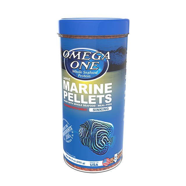 04411 Omega One Large Garlic Marine Sinking Pellets 9 oz Front Angle