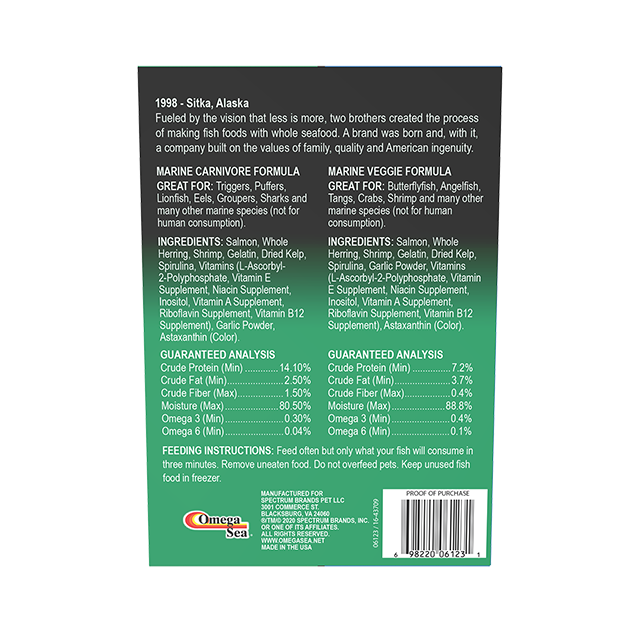 06123 Omega One Frozen Marine Combo Pack Carnivore and Veggie Formulas 3.5 oz Back