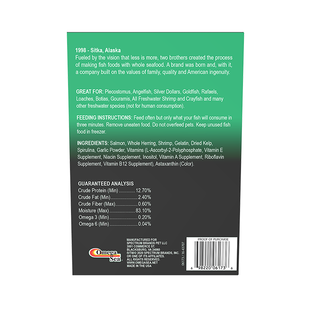 06173 Omega One Frozen Freshwater Veggie Formula 3.5 oz Back