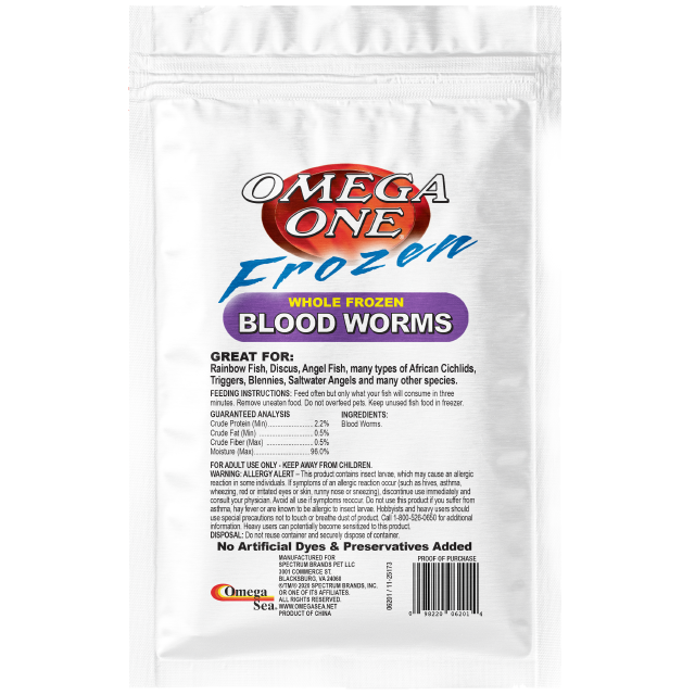 06201 Omega One Frozen Bloodworms 4 oz Flat Pack Back