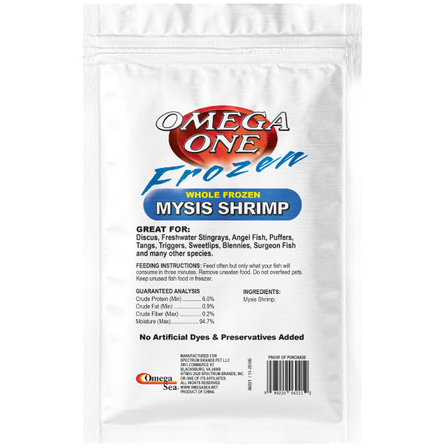 06221 Omega One Frozen Mysis Shrimp 4 oz Flat Pack Back