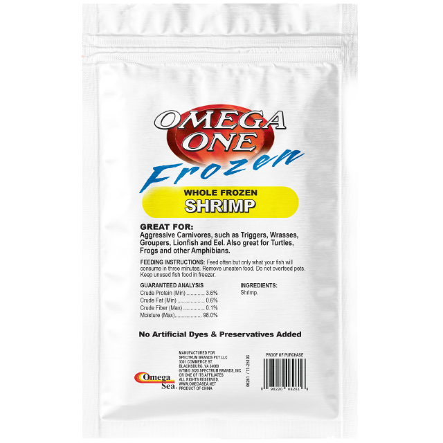 06261 Omega One Frozen Whole Shrimp 4 oz Flat Pack Back