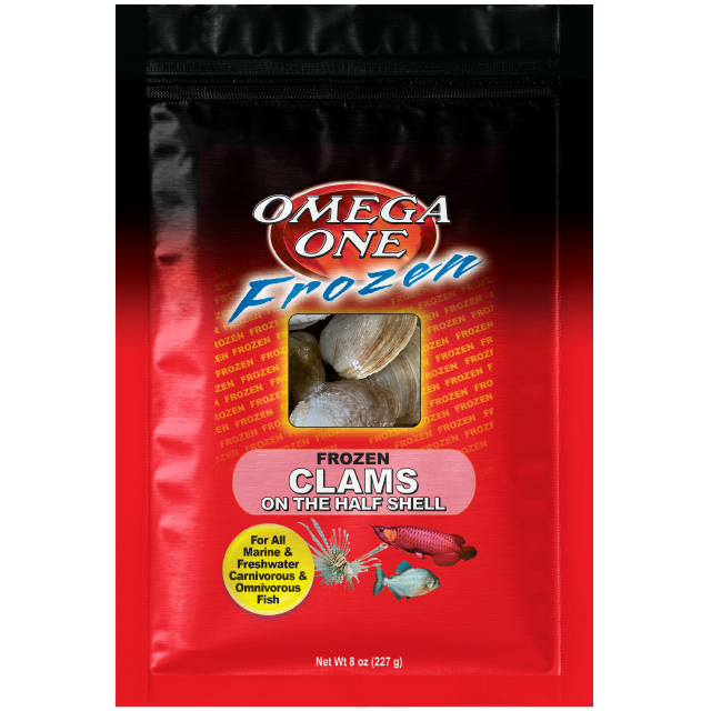 06302 Omega One Frozen Clams Half Shell 8 oz Flat Pack Front
