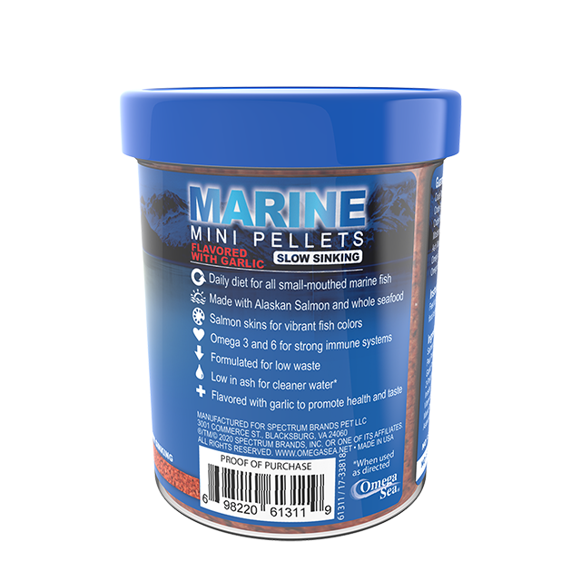 61311 Omega One Slow-Sinking Marine Mini Pellets 3.5 oz back angle