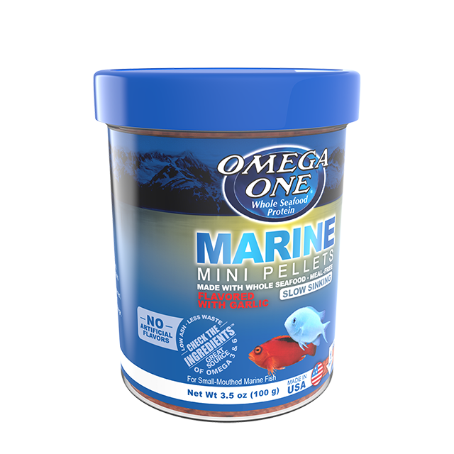 61311 Omega One Slow-Sinking Marine Mini Pellets 3.5 oz front angle