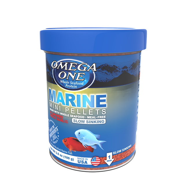 61311 Omega One Slow-Sinking Marine Mini Pellets 3.5 oz front angle