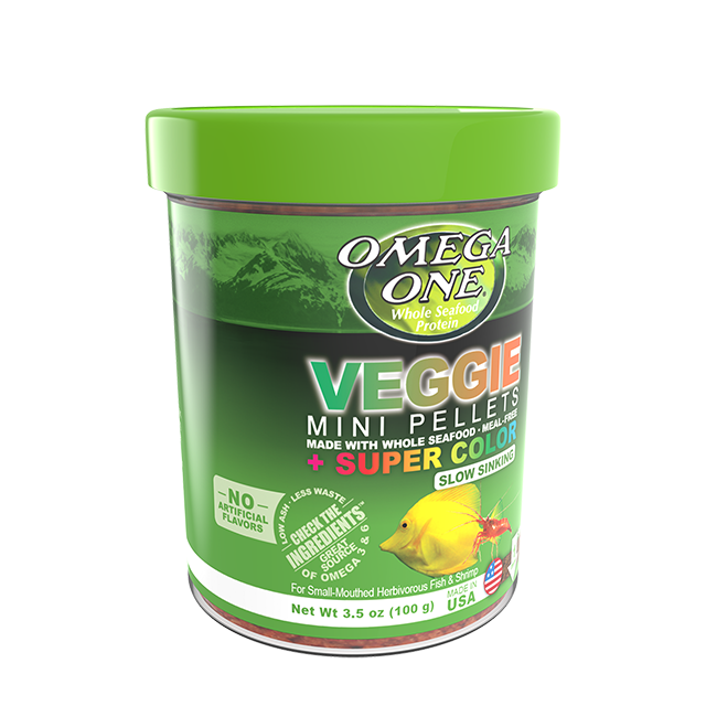 61321 Omega One Slow-Sinking Veggie Mini Pellets 3.5 oz Front Angle