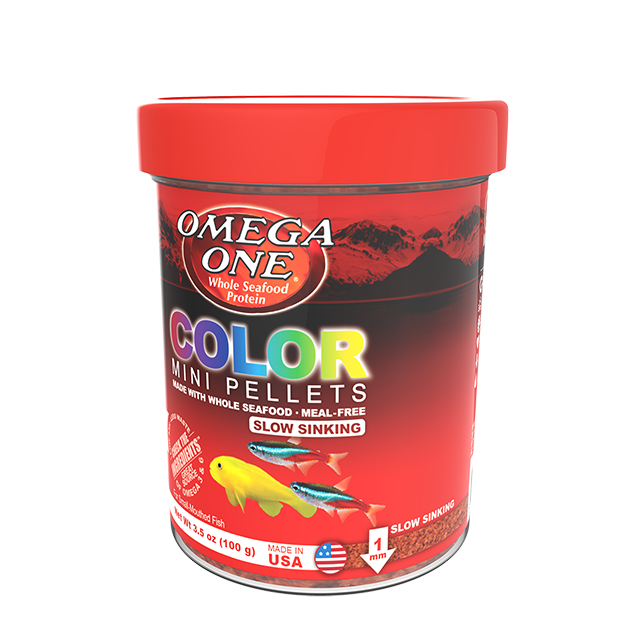 61381 Omega One Slow-Sinking Color Mini Pellets 3.5 oz Front Angle