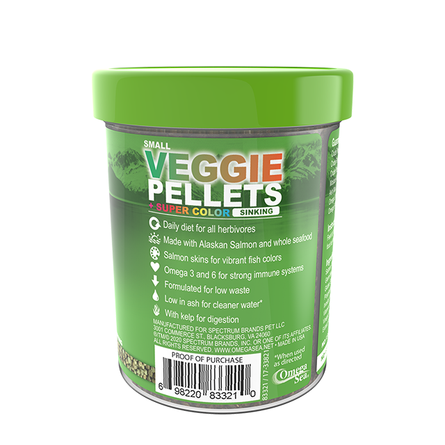 83321 Omega One Super Color Kelp Veggie Small Sinking Pellets 4.2 oz Back Angle