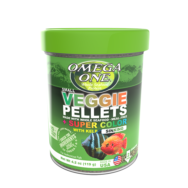 83321 Omega One Super Color Kelp Veggie Small Sinking Pellets 4.2 oz Front