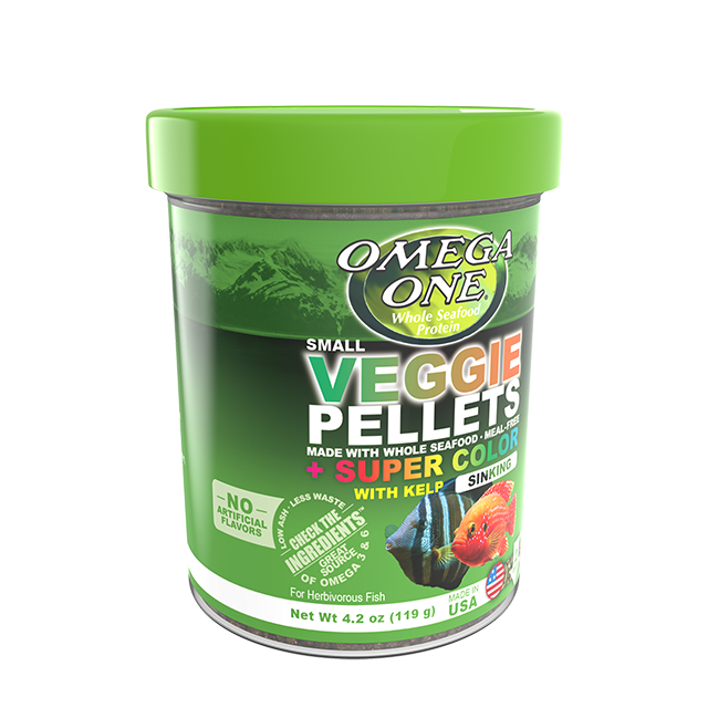 83321 Omega One Super Color Kelp Veggie Small Sinking Pellets 4.2 oz Front Angle