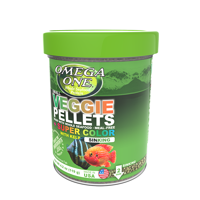 83321 Omega One Super Color Kelp Veggie Small Sinking Pellets 4.2 oz Front Angle