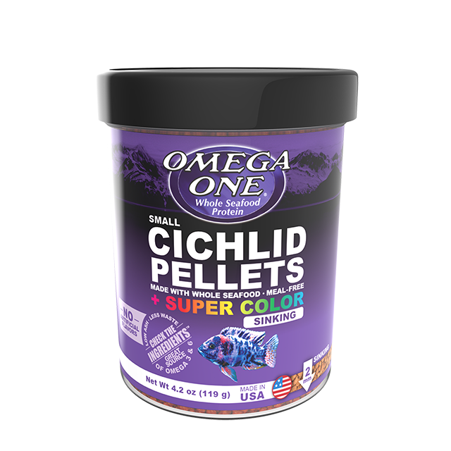 83331 Omega One Super Color Small Cichlid Sinking Pellets 4.2 oz Front