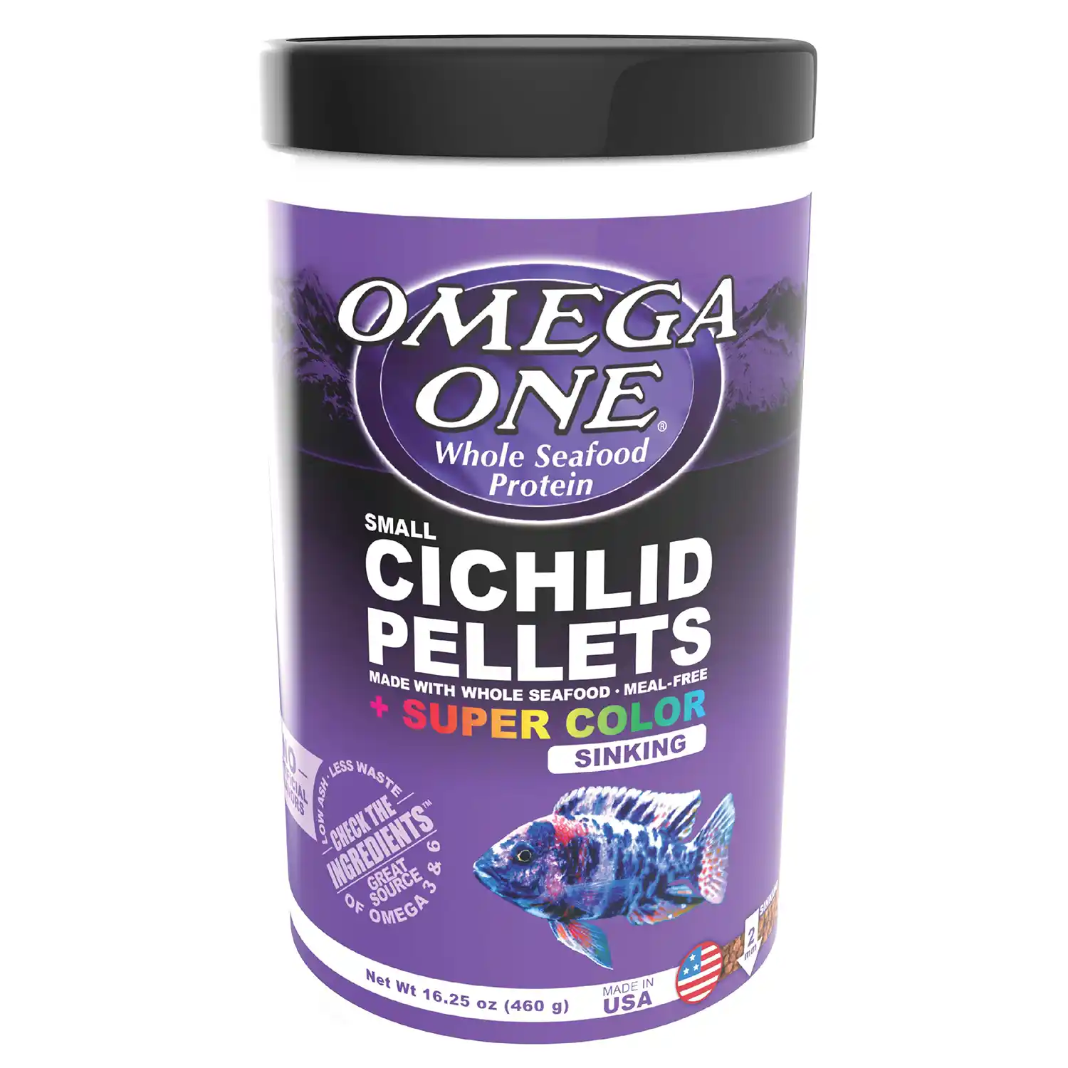 Small Cichlid Pellets + Super Color, 16.25 oz Front Render