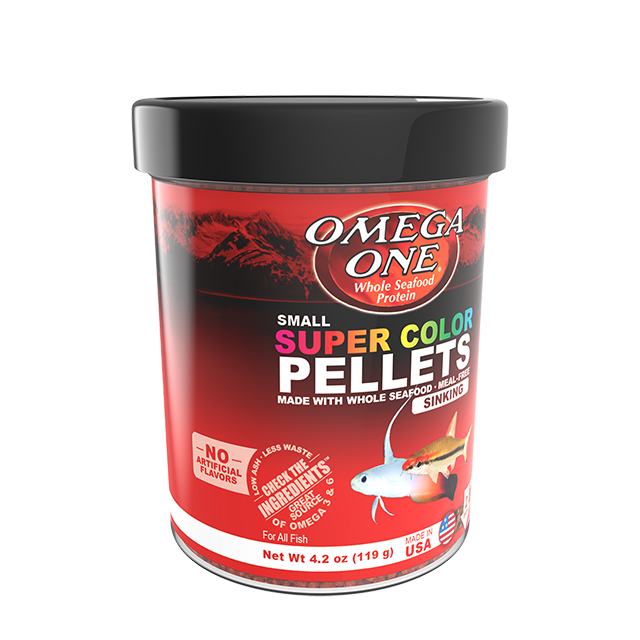 83381 Omega One Super Color Small Sinking Pellets 4.2 oz Front Angle
