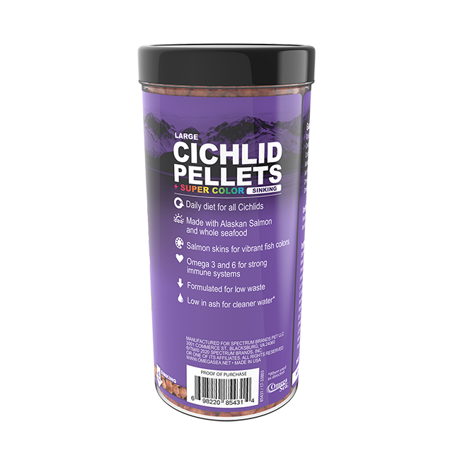 85431 Omega One Large Sinking Cichlid Pellets 9 oz Back Angle