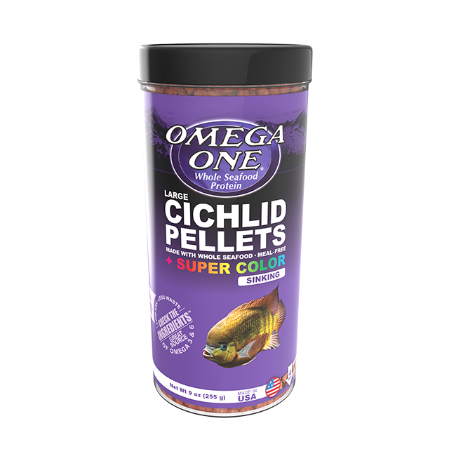85431 Omega One Large Sinking Cichlid Pellets 9 oz Front