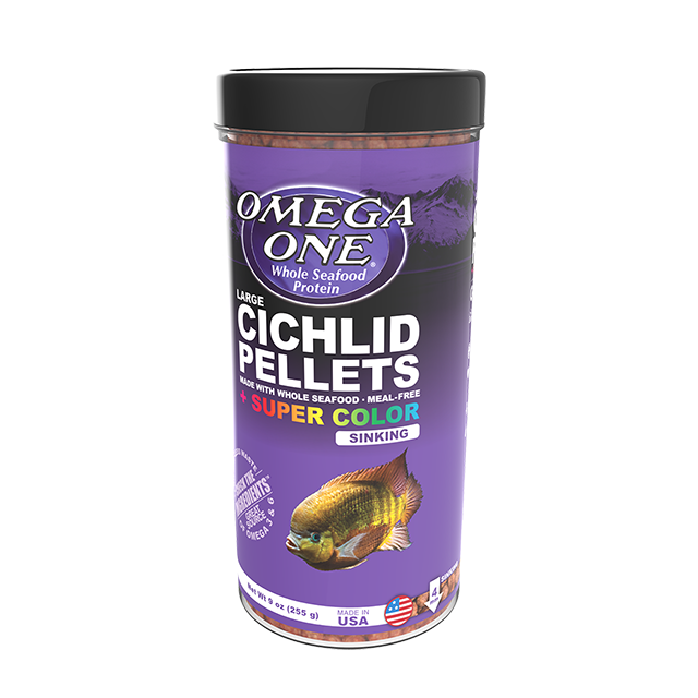 85431 Omega One Large Sinking Cichlid Pellets 9 oz Front Angle