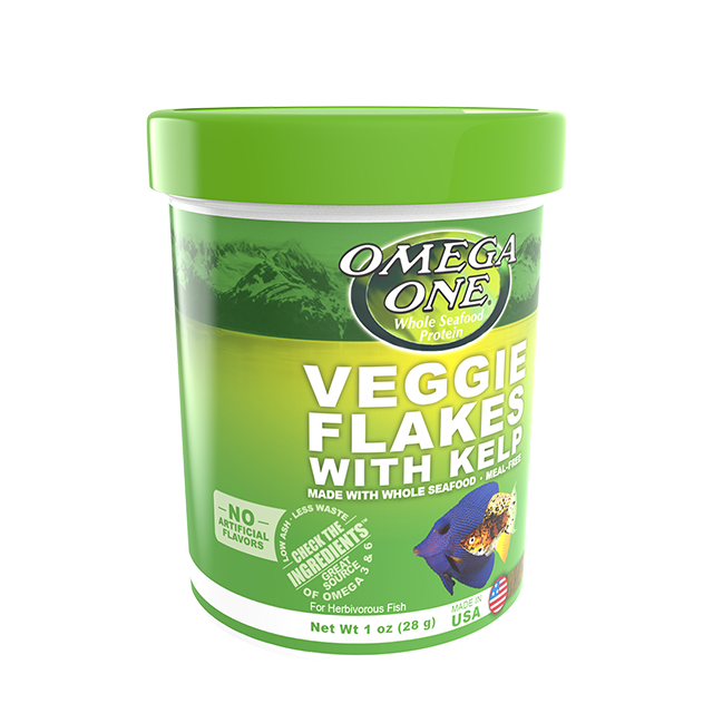 91321 Omega One Veggie Flakes with Kelp 1 oz Front Angle