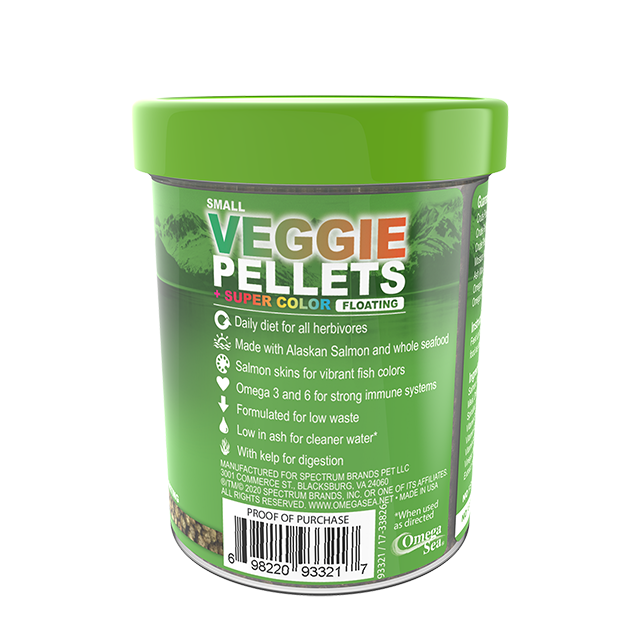 93321 Omega One Super Color Small Floating Veggie Kelp Pellets 3.5 oz Back Angle