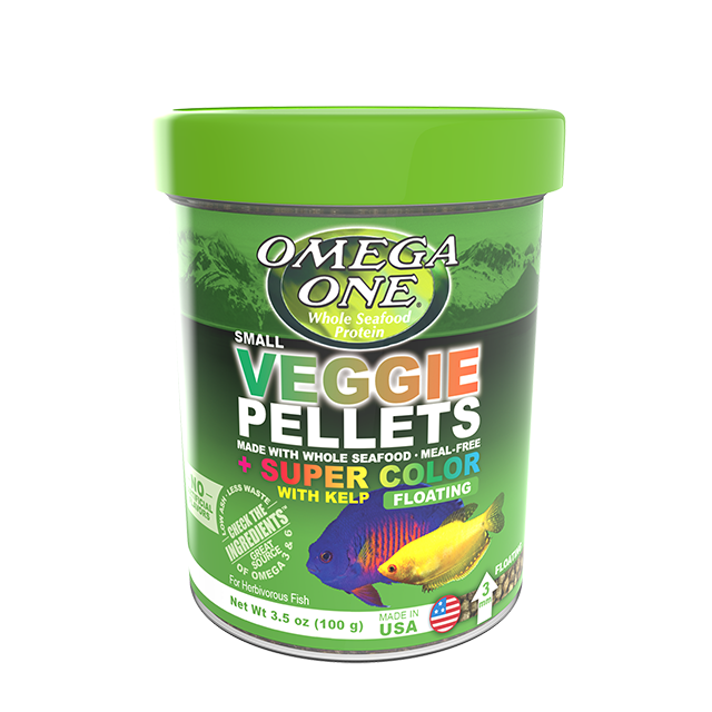 93321 Omega One Super Color Small Floating Veggie Kelp Pellets 3.5 oz Front